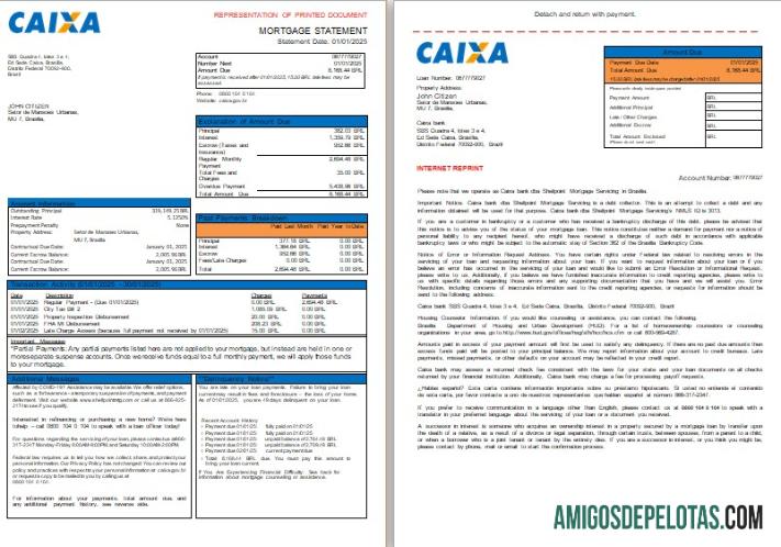 Extrato de hipoteca do Banco Caixa Brasil, 3 páginas, 1 2 Scr modelo